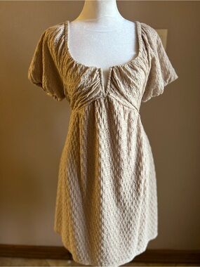URBAN Romantics Beige Textured Empire Waist Mini Dress